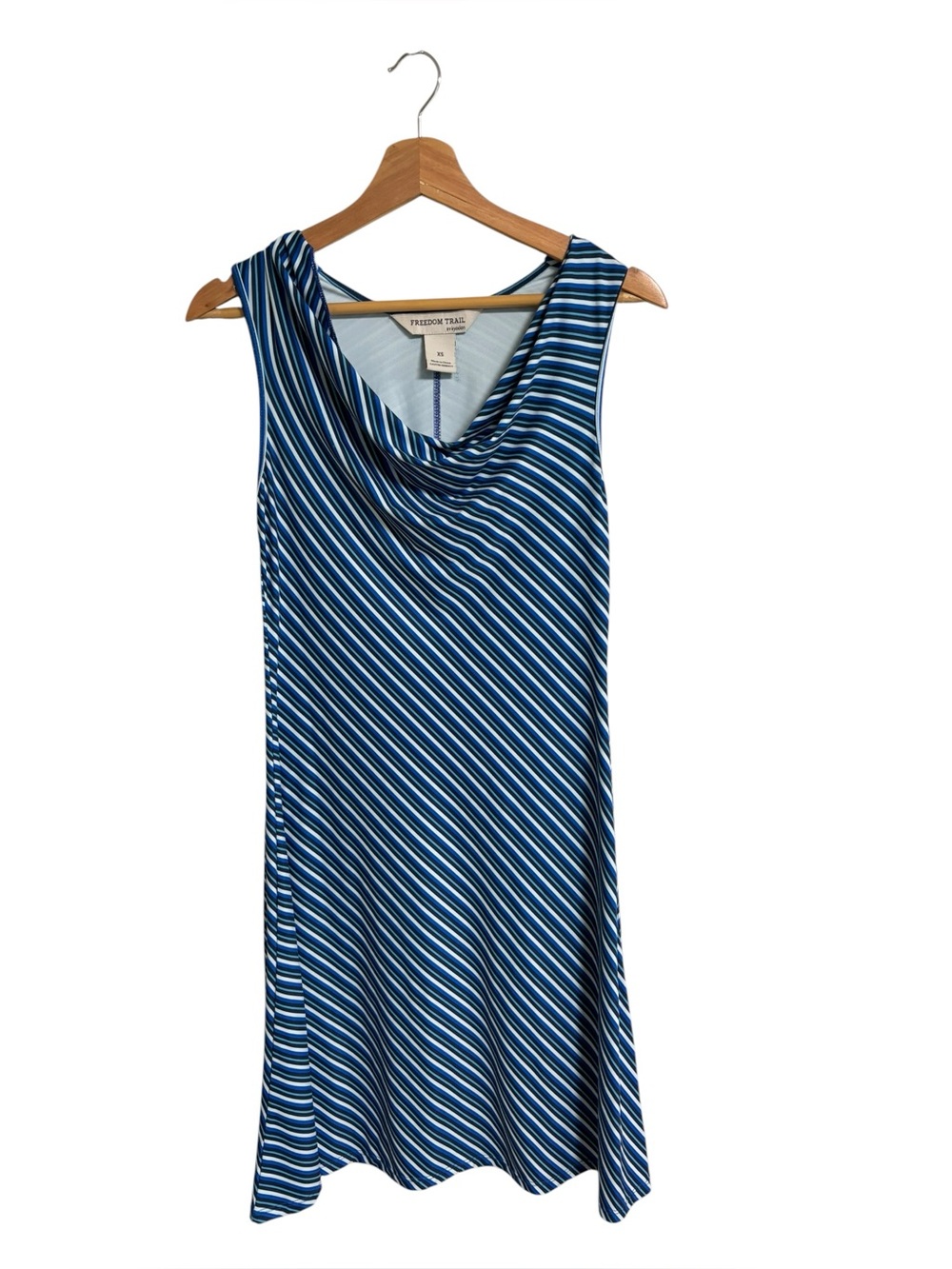 Freedom Trail  sleeveless cowl neck diagonal striped stretch cooling dress XS